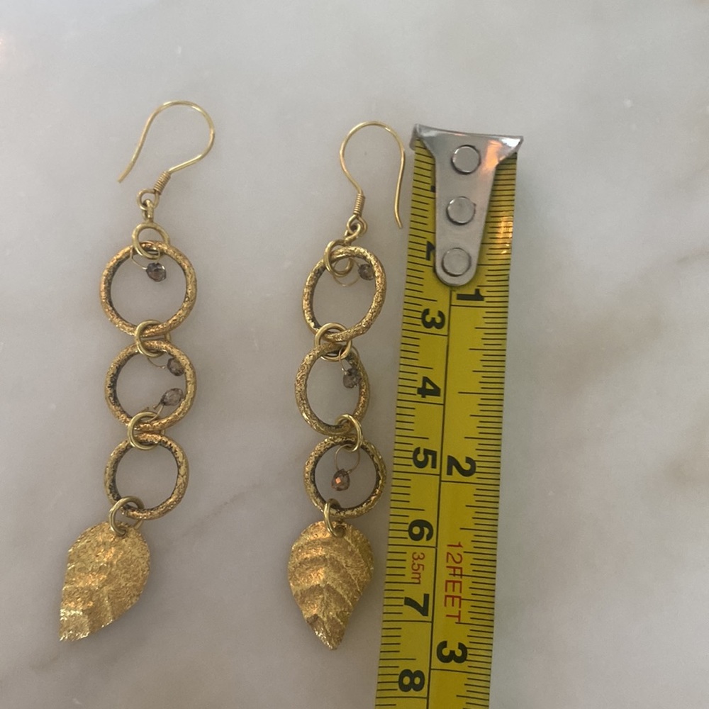 24 karat leaf drop earrings with champagne diamonds retail 2800.00 - Picture 4 of 4